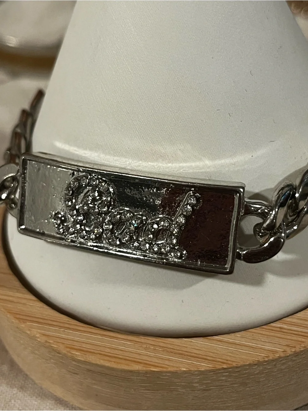 “Bad” Chunky Chain Silver Crystal-Accent ID Bracelet for Women